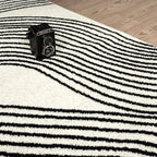 Abani Nuevo Beige Black Swirls Modern Area Rug 6' Round for Living Room, Bedroom - Abstract Design - Durable & Easy to Clean