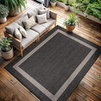 CAMILSON Outdoor Rug 5x7,Modern Outside Rugs for Patios Porches Waterproof Durable Washable Non-Shedding, Easy-to-Clean Indoor Outdoor Area Carpet (5 x 7, Bordered - Dark Gray/Light Gray)