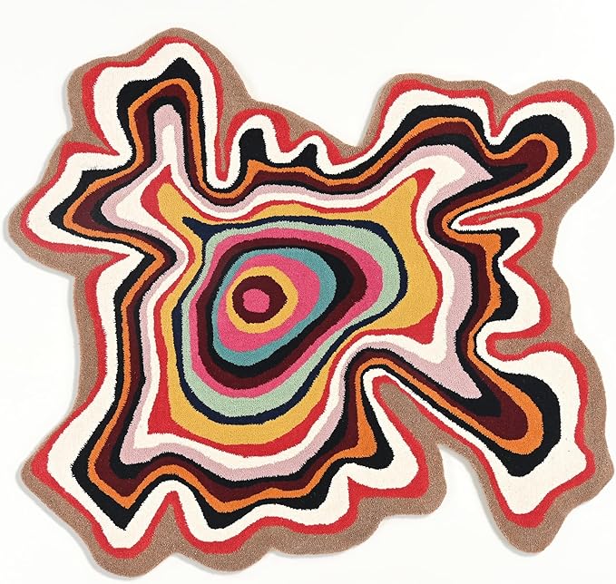 Irregular Shaped Handmade Wool Rug | Modern Colourful Stripe Premium Area Rug Perfect for Home Decor (Multi, 8x8 ft)