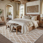 Beige 8x10 Area Rug Moroccan Shag Living Room Washable Carpet Soft Non Shedding Neutral Boho Plush Pile Modern Large Throw Rug for Office Bedroom Dining Room Playroom