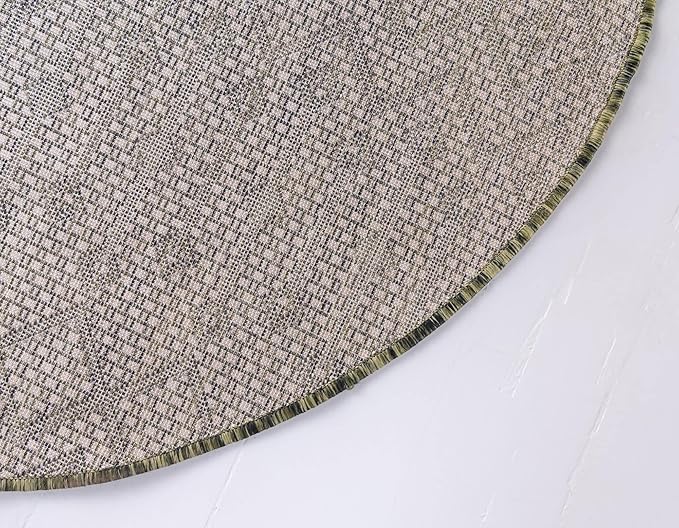 Unique Loom Outdoor Trellis Collection Area Rug - Tribal Trellis (5' 3" Round, Green/ Natural)
