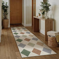 3x8 Runner Checkered Rug for Hallways Colorful Washable Long Carpet Non-Slip Low Pile Boho Indoor Accent Throw Rug for Entrance Kitchen Bedroom Dining Laundry