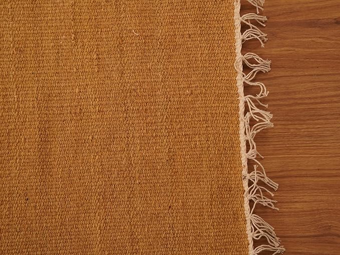 Rugsotic Carpets Hand Woven Flat Weave Kilim Wool ECO-Friendly Area Rugs - 10'x10', Square Shape, Gold Color, Solid Plain Design, Low Pile Handmade Area Rugs for Living Room, Bed Room (D00111)