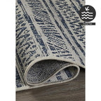 FH Home Flat Woven Outdoor Rug - Waterproof, Easy to Clean, Stain Resistant - Premium Polypropylene Yarn - Striped Boho - Large Patio, Deck, Sunroom - Amman - Blue - 7ft 8in x 9ft 8in