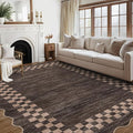 GarveeHome 10x13 Area Rug Large Living Room Scalloped Rug Non Slip Low Pile Bedroom Throw Carpet Soft Modern Bordered Dining Room Rug Stain Resistant Boho Carpet for Home Office, Brown