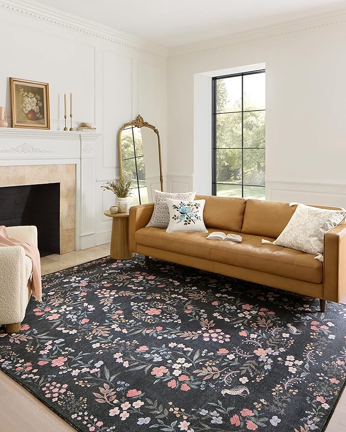 Loloi Rifle Paper Co. Maison Collection MAO-04 Tuileries Black 8'-4" x 11'-6", .19" Pile Height, Area Rug