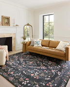 Loloi Rifle Paper Co. Maison Collection MAO-04 Tuileries Black 5'-0" x 5'-0", .19" Pile Height, Round Area Rug