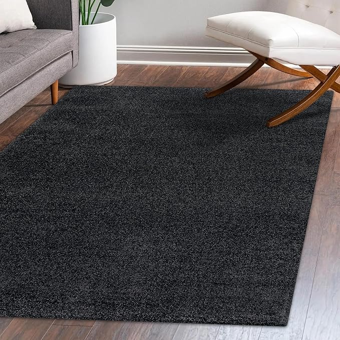 Eyely UES100I-8 Supersoft Haze Solid Low-Pile Indoor Area Rug Casual;Contemporary;Solid;Traditional, Bedroom, Kitchen, Living Room, Easy-Cleaning, Non-Shedding, 8 X 10, Black