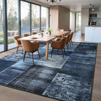 Tepook Modern Area Rug for Living Room, 6x9 Geometric Large Rugs for Bedroom, Washable Patchwork Rug Indoor Non-Slip Throw Carpets for Dining Room Office Farmhouse Home Decor, Blue