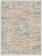 RUGGABLE Washable Vintage Area Rug – Sarrah Coral 9x12, Stain-Resistant, Non-Slip – Large Machine Washable Rugs for Living Room, Bedroom, Hallway, Entryway & Office–with Standard Pad
