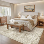 7x9 Area Rug for Living Room Washable Abstract Vintage Soft Thin Indoor Floor Non-Slip Carpet for Bedroom Dining Room Brown