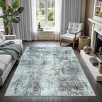 GLN Rugs Contemporary Collection - Machine Washable Area Rug, Contemporary Washable, Non Slip, Low Pile Chenille Rug, Living Room, Bedroom, Kitchen Rug (9' x 12' Grey/Green)