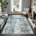 GLN Rugs Contemporary Collection - Machine Washable Area Rug, Contemporary Washable, Non Slip, Low Pile Chenille Rug, Living Room, Bedroom, Kitchen Rug (8' x 10' Grey/Green)