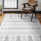 CAMILSON Micro Loop Rug 5x7 Modern Luxury Geometric Boho Diamond Area Rugs Soft High and Low Pile Stain Resistant Easy-Cleaning Non-Shedding for Living Room Office Indoor Carpet (5 x 7 / White - Gray)