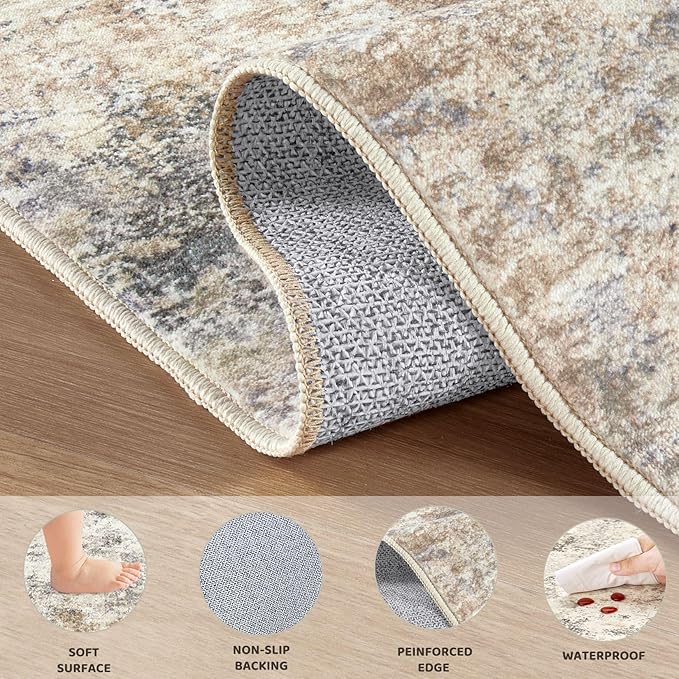2x3 Entryway Area Rug: Washable Neutral Modern Abstract Small Rug - Non-Slip Low Pile Throw Indoor Carpet for Entrance Kitchen Front Door Mat Bathroom Entry Kids Room - Golden Grey