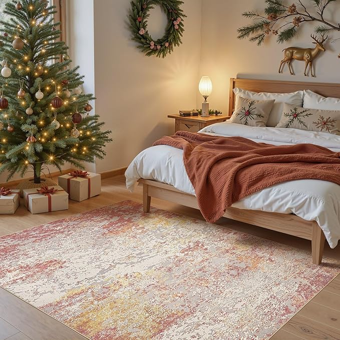 Area Rug Living Room Rugs - 5x7 Washable Large Soft Indoor Neutral Modern Abstract Low Pile Rug Carpet for Bedroom Dining Room Farmhouse Home Office - Colorful