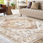 Lahome Rug for Living Room Machine Washable Area Rug 6x9 Boho Non Slip Bedroom Carpet Throw Ultra Thin Carpet for Dining Room, Farmhouse Neutral Print Soft Indoor Mat for Office Home (Taupe, 6'x9')