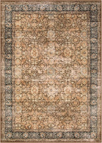Morebes Washable Living Room Rug 5x7, Vintage Room Rugs for Bedroom Non-Slip, Soft Low-Pile Non-Shedding Dark Brown Rug Indoor Floral Print Throw Carpet for Bedside Farmhouse Dining Room