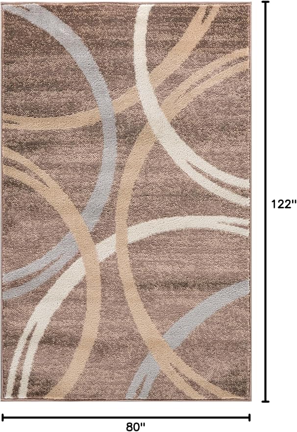 Rugshop Modern Wavy Circles Design Accent Rug, Fade-Resistant Carpet for Entryway, Bathroom, or Small Spaces, Brown, 2'7" x 4'