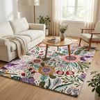 Hand-Tufted Floral Area Rug - Colorful Garden Design with Beautiful Flower Patterns - Modern Style Premium Carpet for Living Room & Bedroom or Kitchen (5' Round)