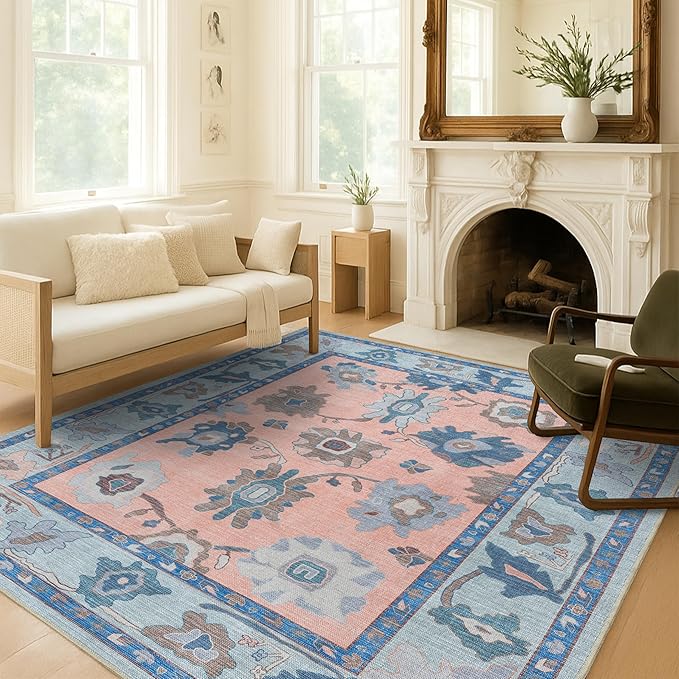 Fame Living Modern Oushak Runner Rug, Runners, Vintage, Turkish, Eclectic, Floral, Pastel, Washable, Long Runner Rugs for Hallway, Kitchen, Living Room, Bedroom, Kitchen, Bathroom, 2'5"x13'