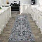 GENIMO 2x5 Runner Rugs for Hallway, Machine Washable Non Slip Vintage Rugs, Low Pile Lightweight Soft Print Rug for enrtyway, Corridor, Home Office, Kitchen,Dark Gray