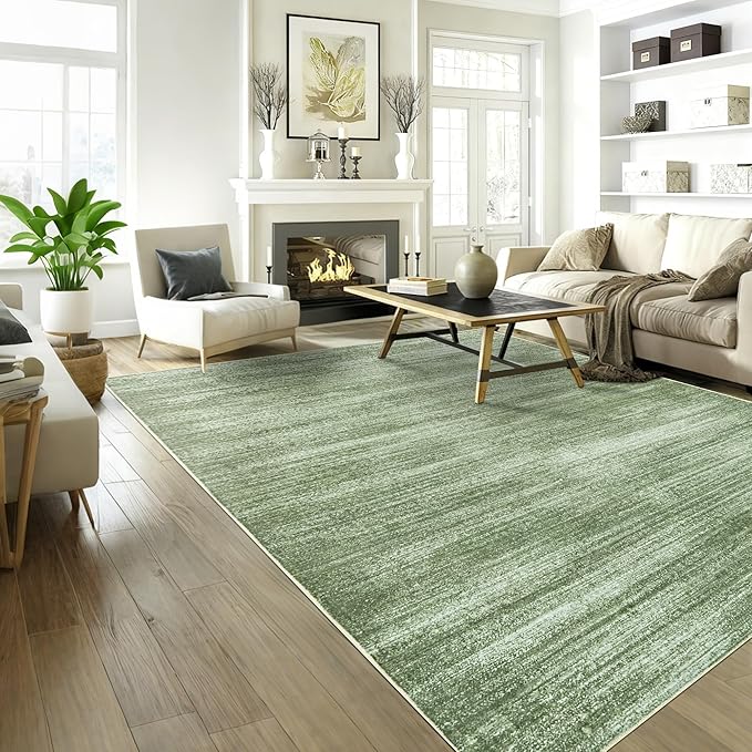 Loden Green Area Rug 6x9 for Playroom Non Slip Washable Rugs Hardwood Floor Protector Low Pile Neutral Abstract Modern Floor Carpet Dark Green Living Room Rug 6x9