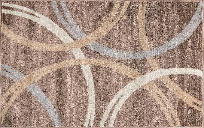 Rugshop Modern Wavy Circles Design Accent Rug, Fade-Resistant Carpet for Entryway, Bathroom, or Small Spaces, Brown, 2'7" x 4'