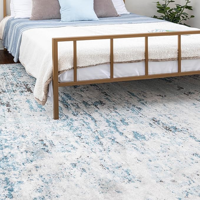 Rugs.com Leipzig Collection Rug – 3x5 Blue Low-Pile Rug Perfect for Entryways, Kitchens, Breakfast Nooks, Accent Pieces