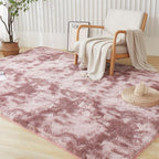 Andency Soft Area Rugs for Living Room Bedroom, 3x5 Non-Slip Fluffy Shag Carpet, Indoor Floor Fuzzy Shaggy Living Room Plush Rug for Kids Dorm Nursery Home Decor Aesthetic, Tie-Dyed Dusty Pink