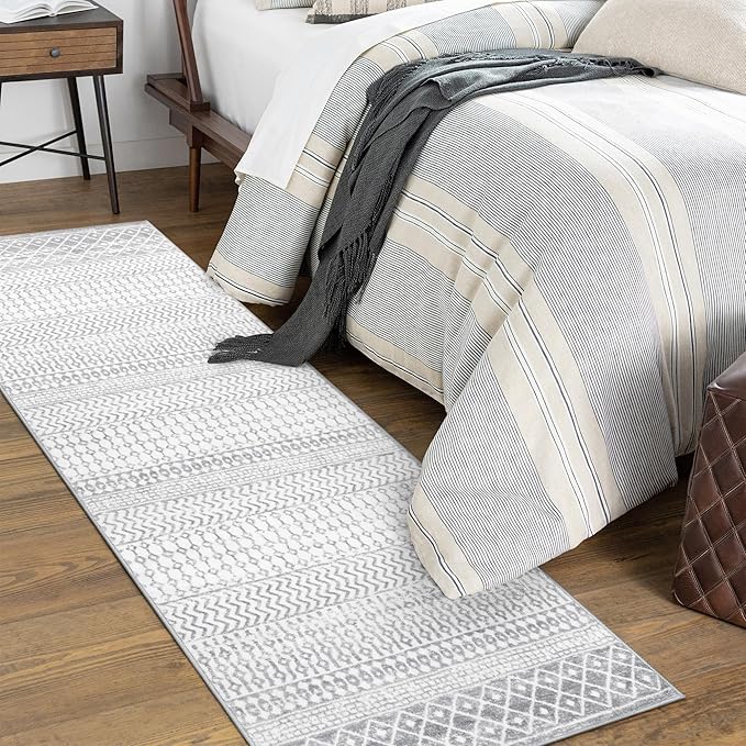 Hallway Runner Rug 2x6, Ultra Soft Moroccan Distressed Kitchen Runner Rug with Rubber Backing, Washable Low-Pile Boho Bathroom Rugs for Bedroom Bathroom Laundry