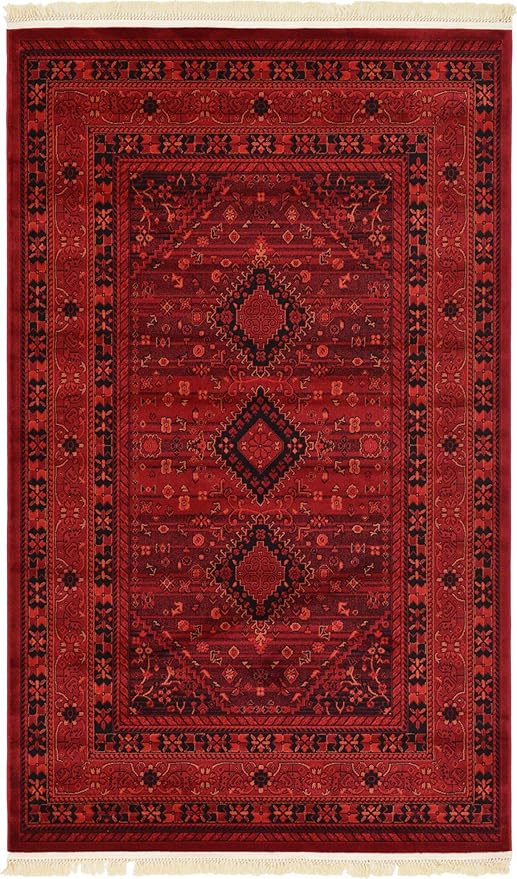 Unique Loom Tekke Collection Area Rug - Sheibani (5' 3" x 8' Rectangle, Red/ Black)