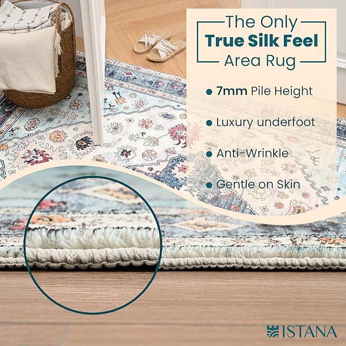 Istana Rugs 8x10 - White Cream/Blue Area Rug - Foldable Stain Resistant Bedroom 8x10 Area Rugs - Washable Rug - 8 x 10 Area Rugs for Living Room - Eco-Friendly Area Carpet