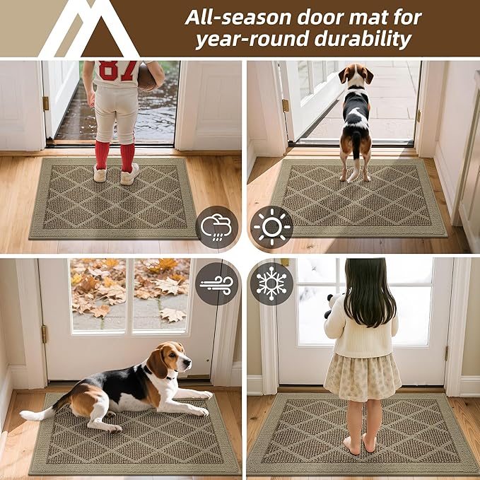 COSY HOMEER Non-Slip Door Mat 20"x32", Entryway Rugs Low Profile Absorbent Dirt Trapper Doormat for Front Entrance, Washable Polypropylene Entry Mat (Beige)