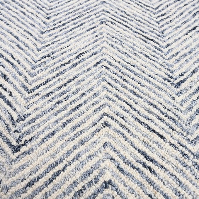 Modern Herringbone Chevron Collection Handcrafted Wool Area Rug - Durable, Zigzag Pattern, for High Traffic, Contemporary Design for Living Room, Bedroom, Dining Room Decor (Denim blue, 7' round)