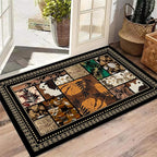 Floral Tropical Patchwork Area Rug 3x4ft, Vintage Black & Brown Country Carpet, Low Pile Non-Slip Mat for Cozy Bedroom, Dining Room, Farmhouse Decor