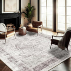 Washable Area Rug 8'x10' Floral red Boho Design Non-Shedding Non-Slip Easy Care Ideal for High Traffic Areas in Living Room Bedroom Office Coffee Table Kitchen Large Carpet