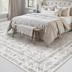 Grey 9x12 Area Rug Vintage Washable Living Room Carpet Non Slip Neutral Bedroom Indoor Office Low Pile Large Traditional Distressed Retro Gray Accent Rug for Dining Room Bathroom Kitchen