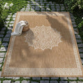 CAMILSON Outdoor Rug 6x9 Medallion Natural Modern Area Rugs for Indoor and Outdoor Patios Kitchen and Hallway Mats Washable Porch Deck Outside Carpet (Medallion Natural 6 x 9)