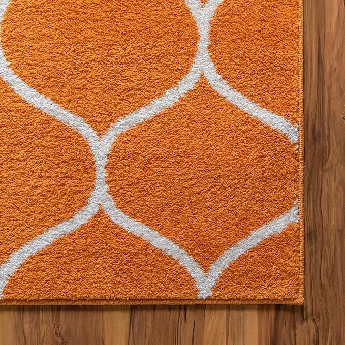 Rugs.com Lattice Frieze Collection Rug – 8' x 10' Orange Medium Rug Perfect for Living Rooms, Large Dining Rooms, Open Floorplans