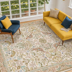 Washable Area Rugs 5x8 for Bedroom - Western Nature Rugs for Living Room, Dinning Room,Playroom, Guest Room with Boho Beige Neutral Botanical & Bird Pattern, Non Slip Stain Resistant Low Pile