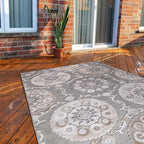 CAMILSON Indoor Outdoor Rug 5x7 Bohemian Medallion Floral Area Rugs for Indoor and Outdoor Patios Easy-Cleaning Non-Shedding Living Room Garden and Kitchen Washable Outside Carpet (5 x 7 / Beige)
