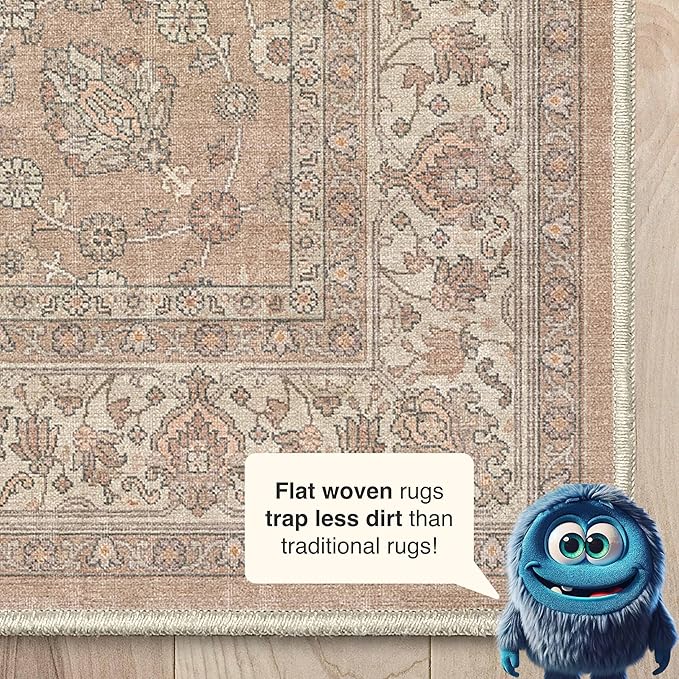 Well Woven Asha Rome Beige Cream 6' x 9' Area Rug - Oriental Floral Pattern, Easy Clean, Floor-Friendly Backing - for Living Room, Bedroom, and Dining Room