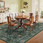 6x9 Floral Washable Area Rug for Living Room, Vintage Boho Rugs for Bedroom Dining Room, Botanical Birds Non Slip Low Pile Forest Throw Carpet for Farmhouse Office, Retro Green/Blue