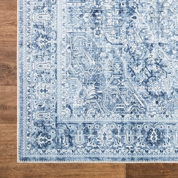 Bloom Rugs Washable Non-Slip 9' x 12' Rug - Ivory/Denim Blue Traditional Medallion Area Rug for Living Room, Bedroom, Dining Room, and Kitchen - Exact Size: 9' x 12'