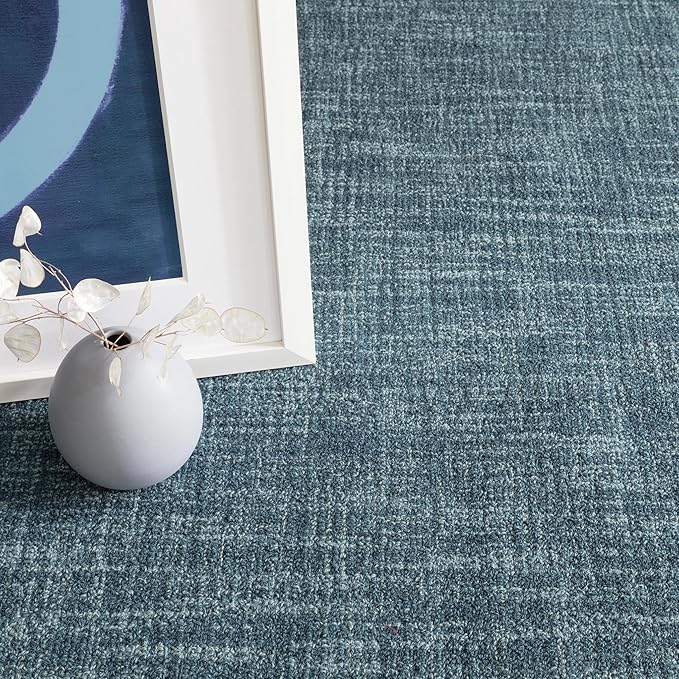 Dash and Albert Crosshatch Denim Hand Micro Hooked Wool Rug, 4 X 6 Feet, Blue Solid Pattern - Premium Luxury Hotel Quality Soft Breathable Hypoallergenic Machine Washable Easy Care All Season