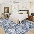 Area Rug 9x12 Washable Rug, Vintage Boho Medallion Rugs Non-Slip Soft Low Pile Large Distressed Rug Indoor Retro Carpet for Living Room Bedroom Dining Room Home Office (Blue, 9'x12')