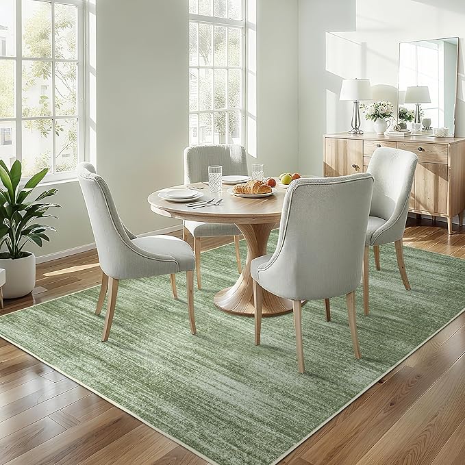 Olive Green 9x12 Area Rug Living Room Minimalist Modern Abstract Style Extra Large Rugs for Office Dining Room Table Loden Green Low Pile Floor Covering Carpet with Non Slip Washable
