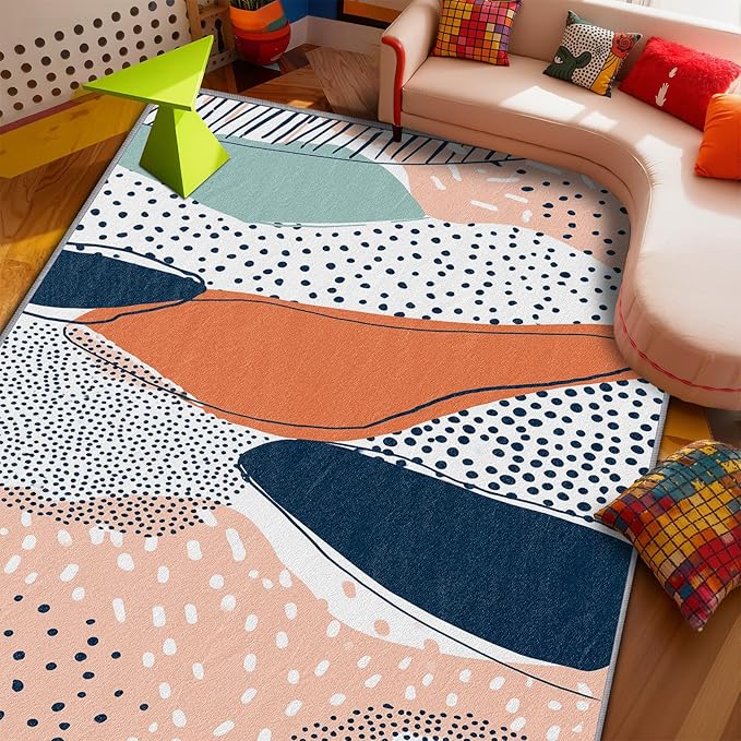 Bohemian Area Rugs - Polka Dot Color Block Rug 3x5, Abstract Multicolor Washable Lightweight Carpet Room Decor #C042