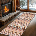 Brown Pink White Wave Runner Rug, 3x12ft Soft Tone Hallway Decor Carpet - Modern Home Corridor & Foyer Long Rug Non-Slip Mat, Washable Flannel Material, Bedroom Stylish Accent Rugs